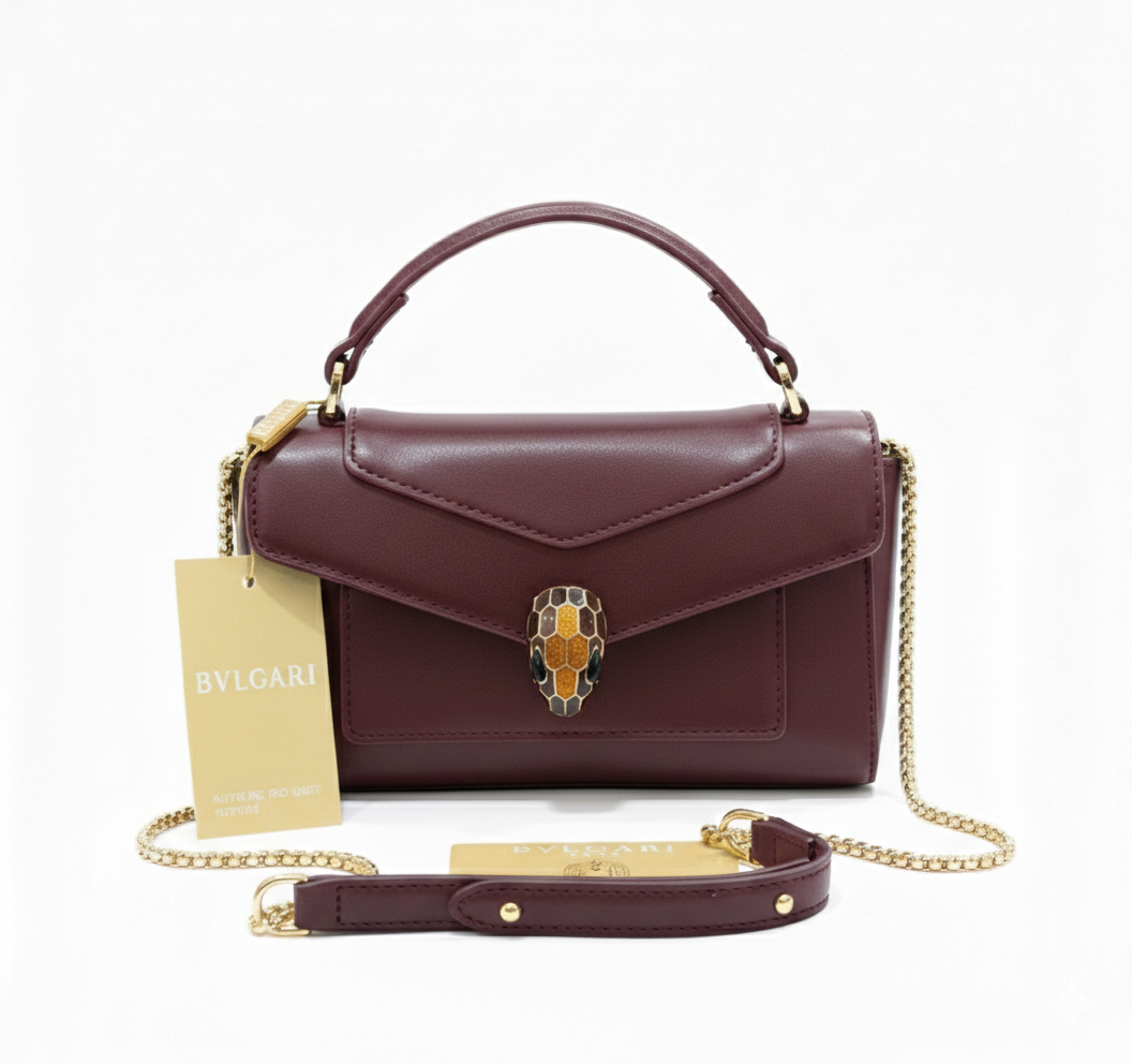 Bvlgari Serpenti Forever – Burgundy Leather Handbag 20 cm